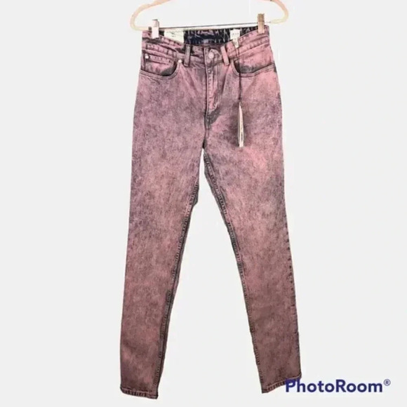 NWT La Vie Rebecca Taylor Ines High Rise Slim Ankle Leg Jeans Pink Acid Wash 25 - Picture 2 of 10